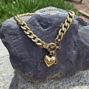 Y2k Juicy Couture Puffy Heart & J Charms  Chunky Gold Tone Vintage  Necklace